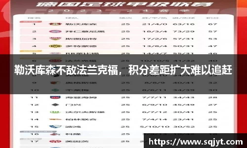 勒沃库森不敌法兰克福，积分差距扩大难以追赶